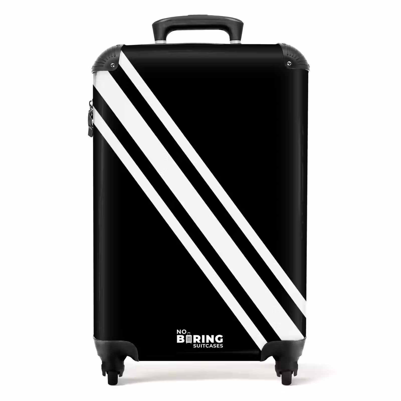Suitcase - Black background with diagonal white double stripe — 1