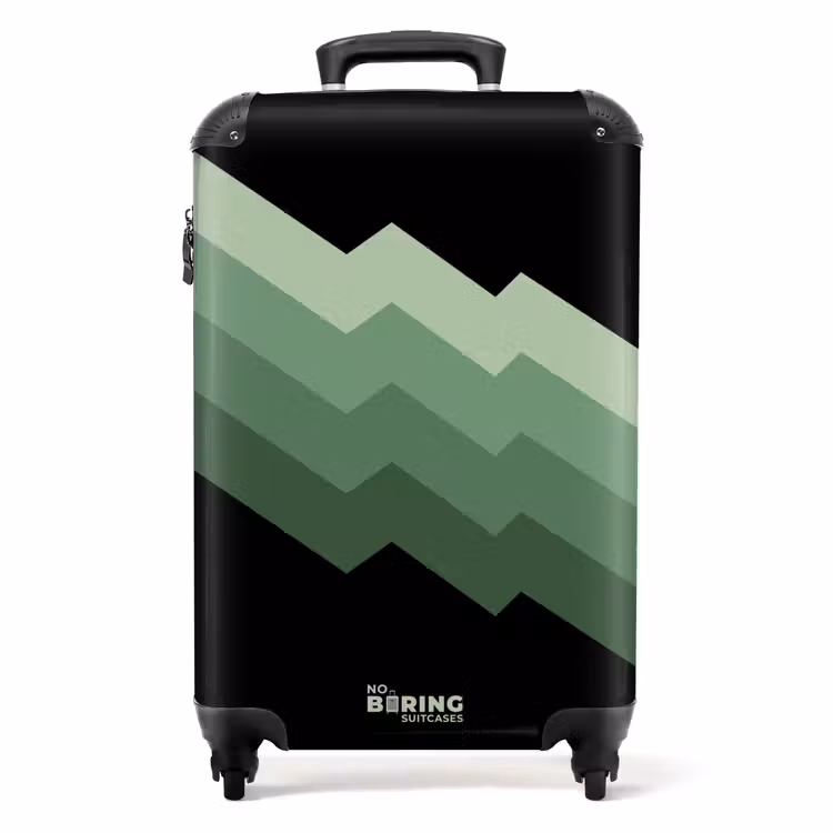 Suitcase - Black background with cascading green zigzag stripes — 1
