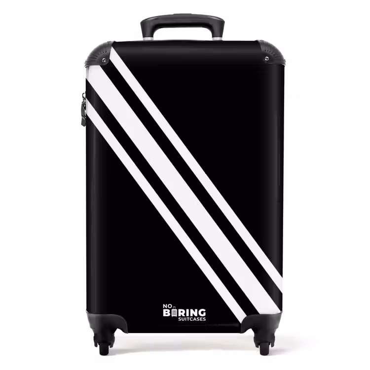 Suitcase - Black background with diagonal white double stripe — 1
