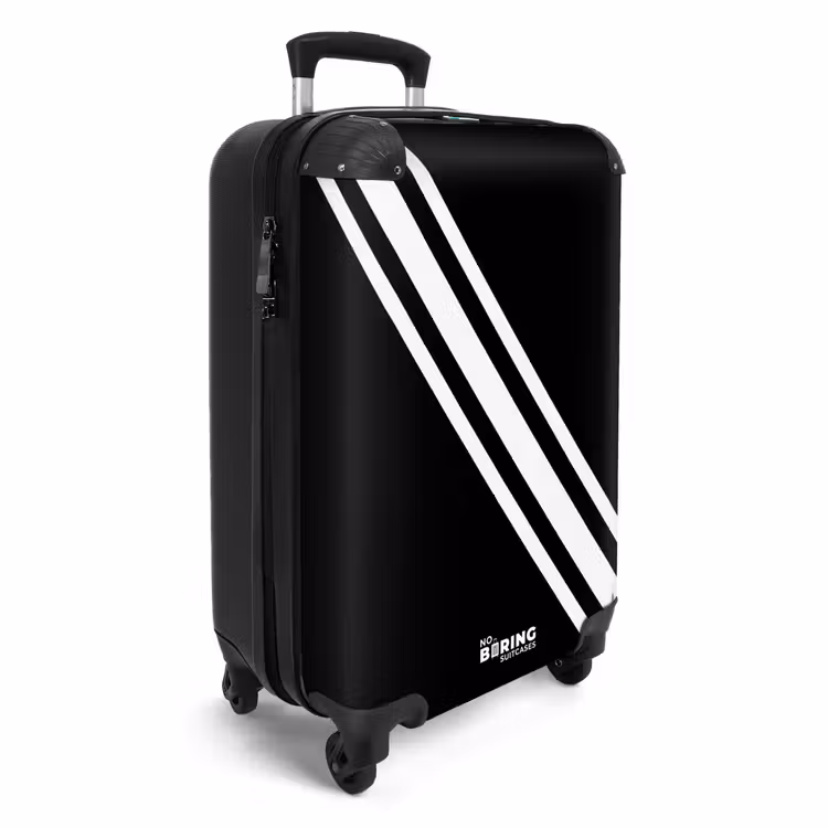 Suitcase - Black background with diagonal white double stripe — 4
