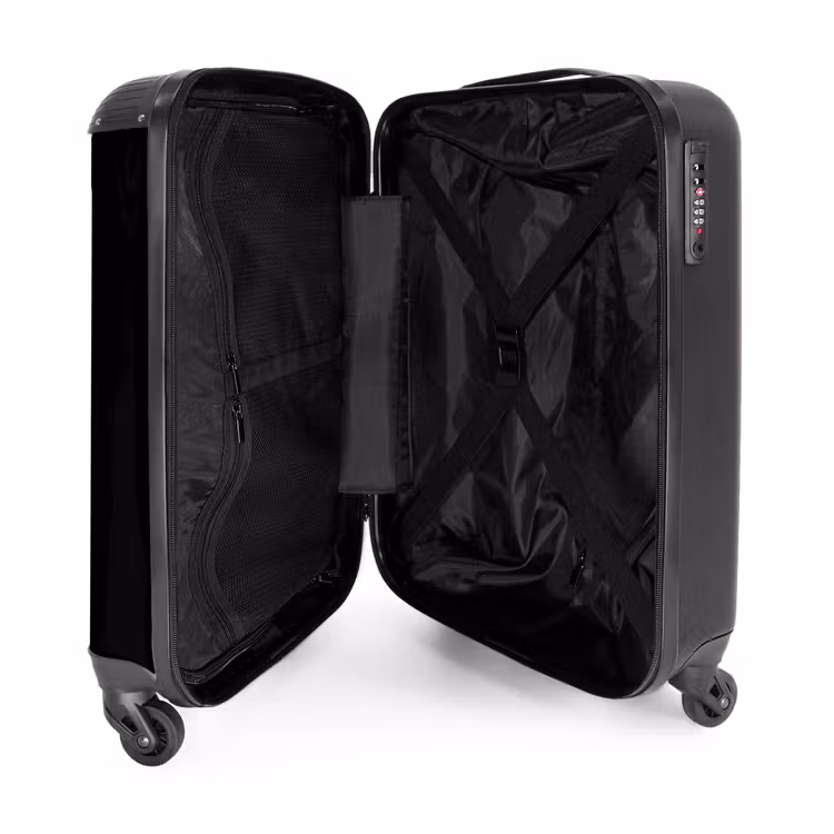 Suitcase - Black background with double white center stripe — 3