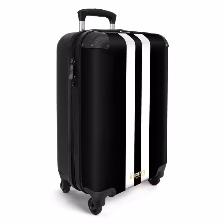 Suitcase - Black background with double white center stripe — 4
