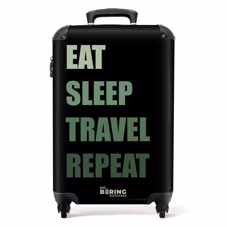 Suitcase - Black background with green text Eat Sleep Travel Repeat — 1