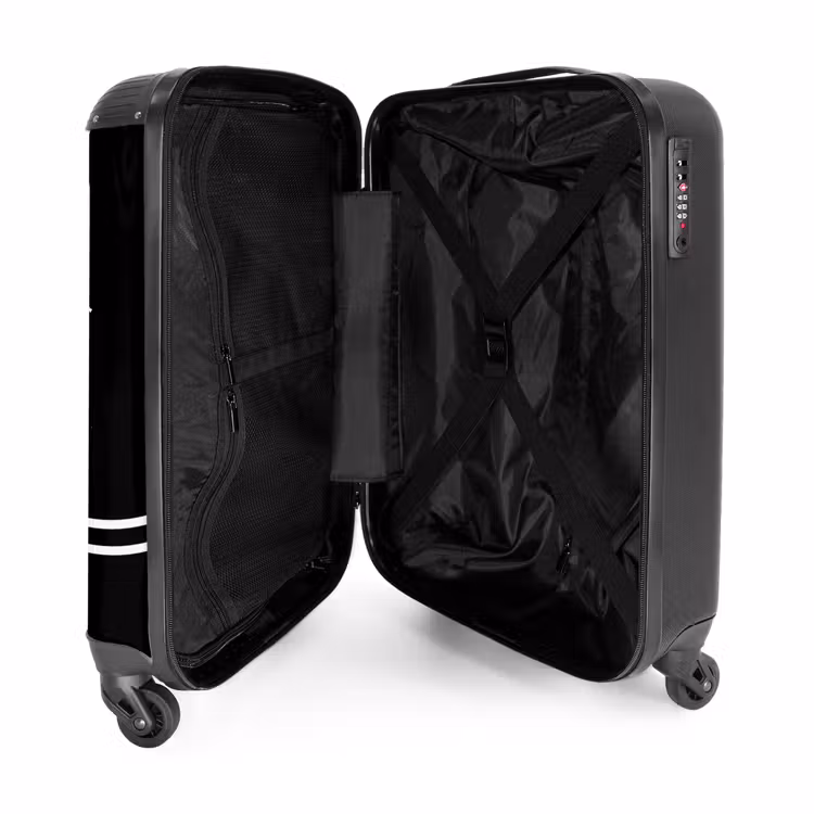 Suitcase - Black background with white world map and double stripe at bottom — 3