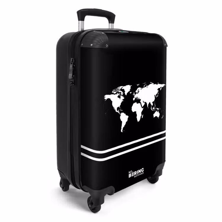Suitcase - Black background with white world map and double stripe at bottom — 4
