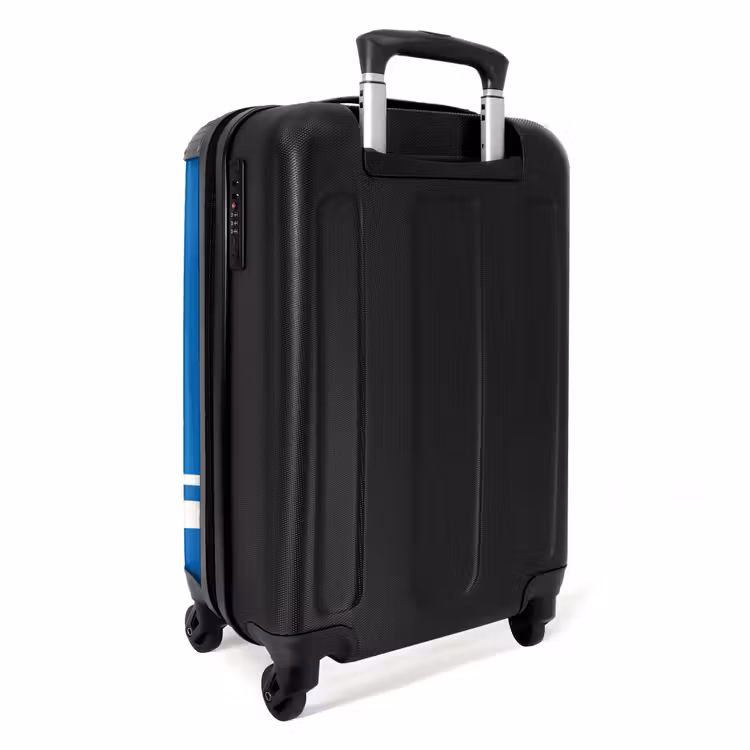 Suitcase - Bright blue background with white corner pattern in lower left corner — 2