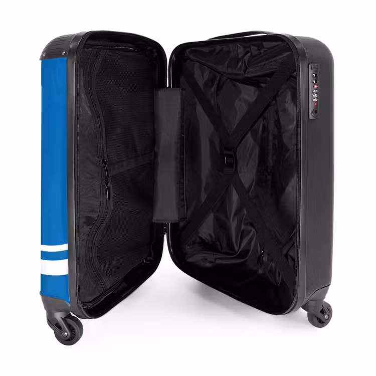 Suitcase - Bright blue background with white corner pattern in lower left corner — 3