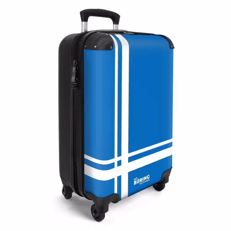 Suitcase - Bright blue background with white corner pattern in lower left corner — 4
