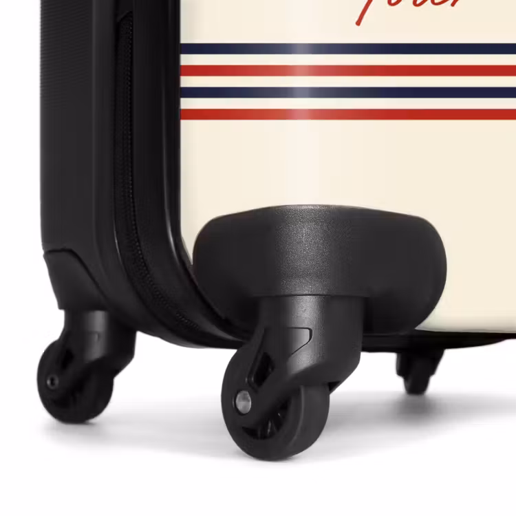 Suitcase - Cream background with red text and tri-color stripe at bottom — 6