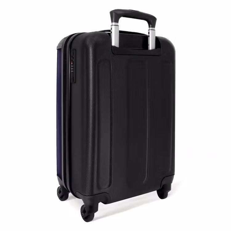 Suitcase - Dark blue background with red and white stripe and text Taking Off — 2