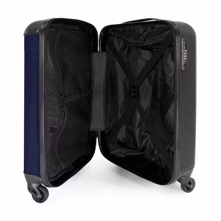 Suitcase - Dark blue background with red and white stripe and text Taking Off — 3