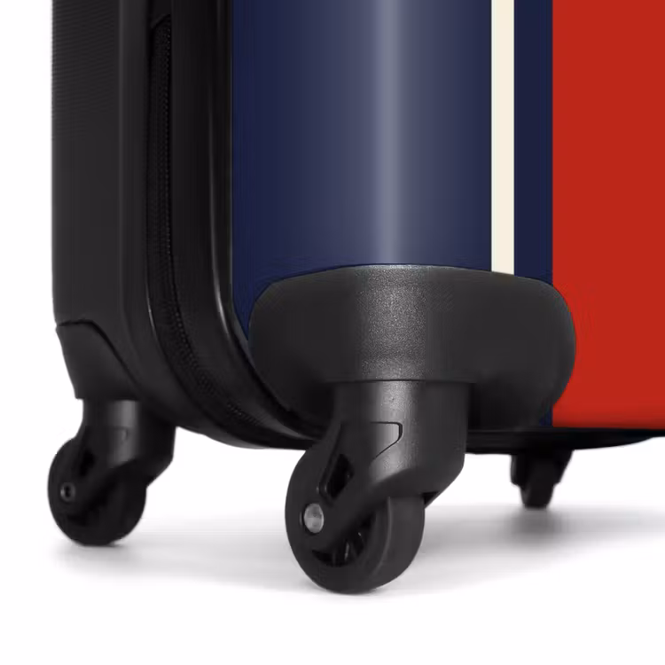 Suitcase - Dark blue background with red and white stripe and text Taking Off — 6