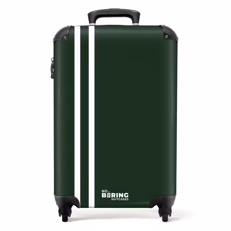 Suitcase - Dark green background with double white side stripes on the left — 1