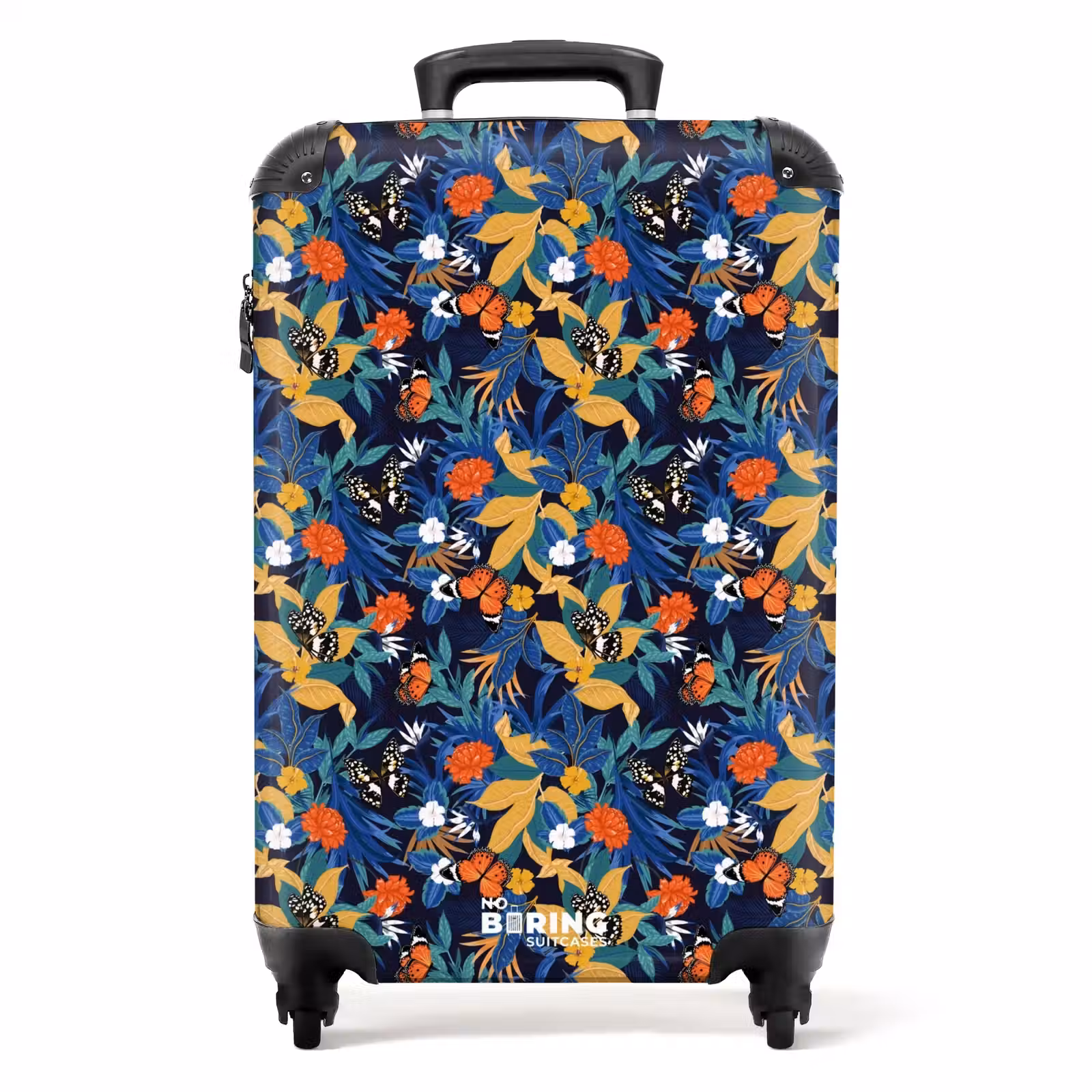 Suitcase - Tropical butterfly pattern dark blue — 1