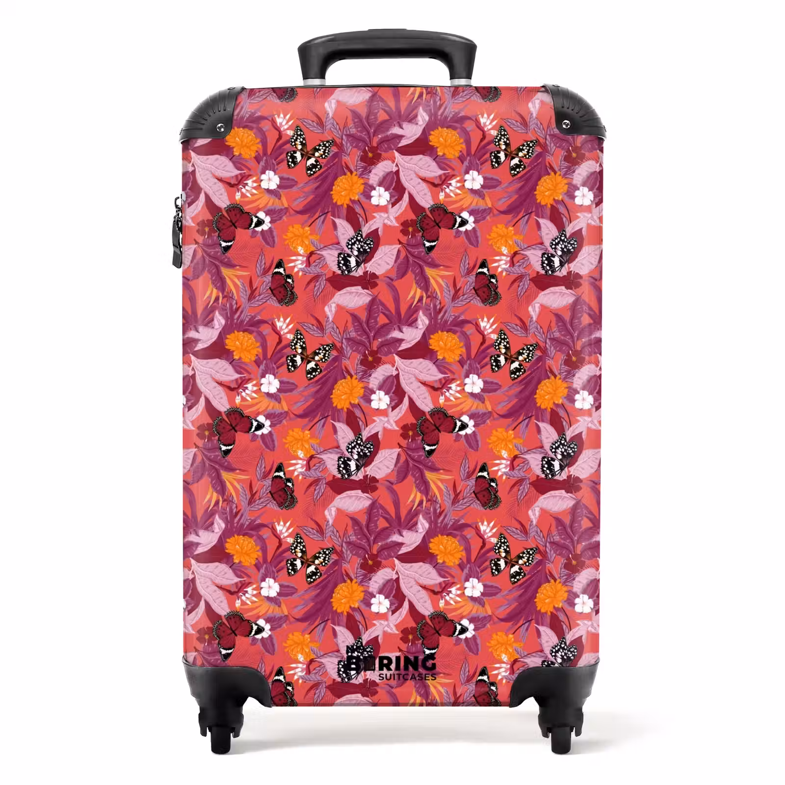 Suitcase - Tropical butterfly pattern dark pink — 1