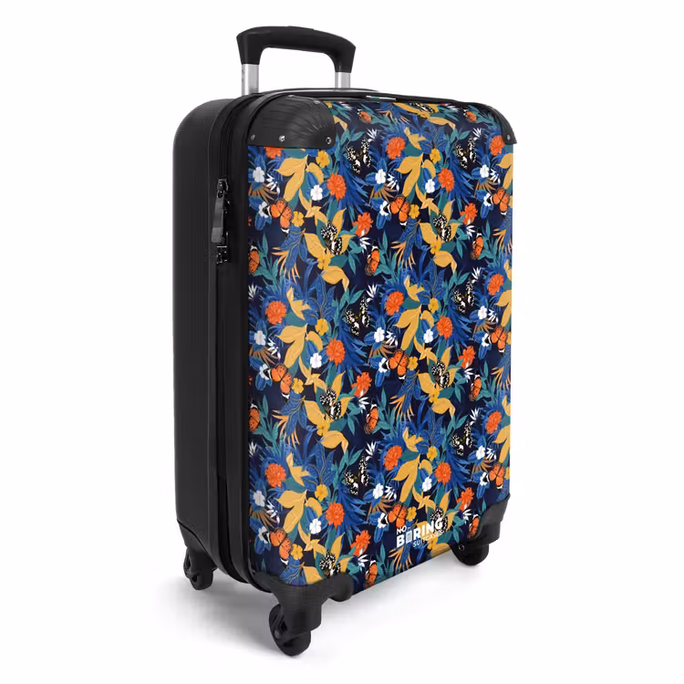 Suitcase - Tropical butterfly pattern dark blue — 2