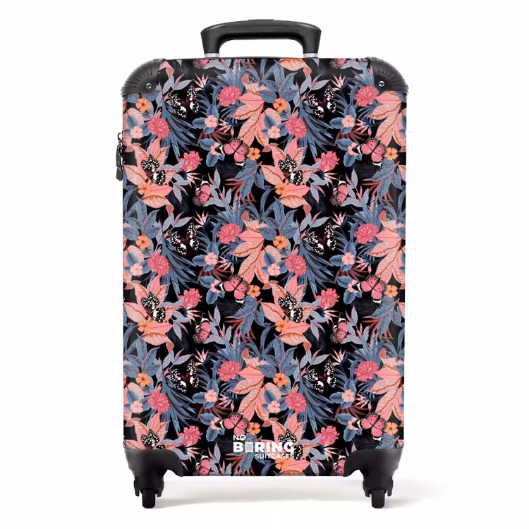 Suitcase - Tropical butterfly pattern pink blue — 1