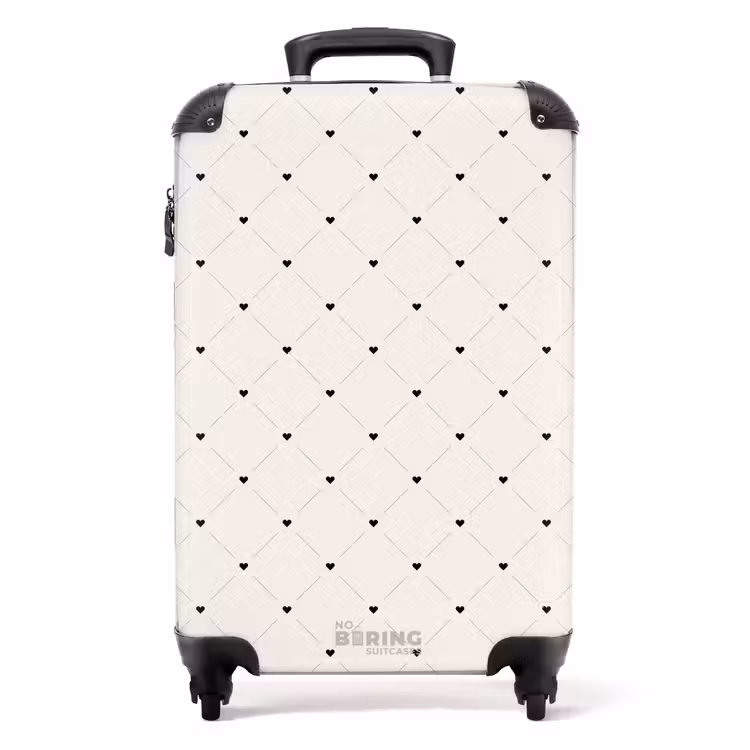 Suitcase - Valentine heart plaid pattern black and white — 1