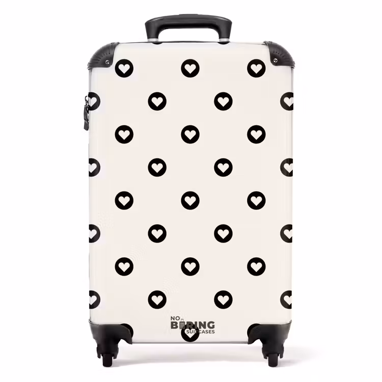 Suitcase - Valentine hearts circle pattern black and white — 1