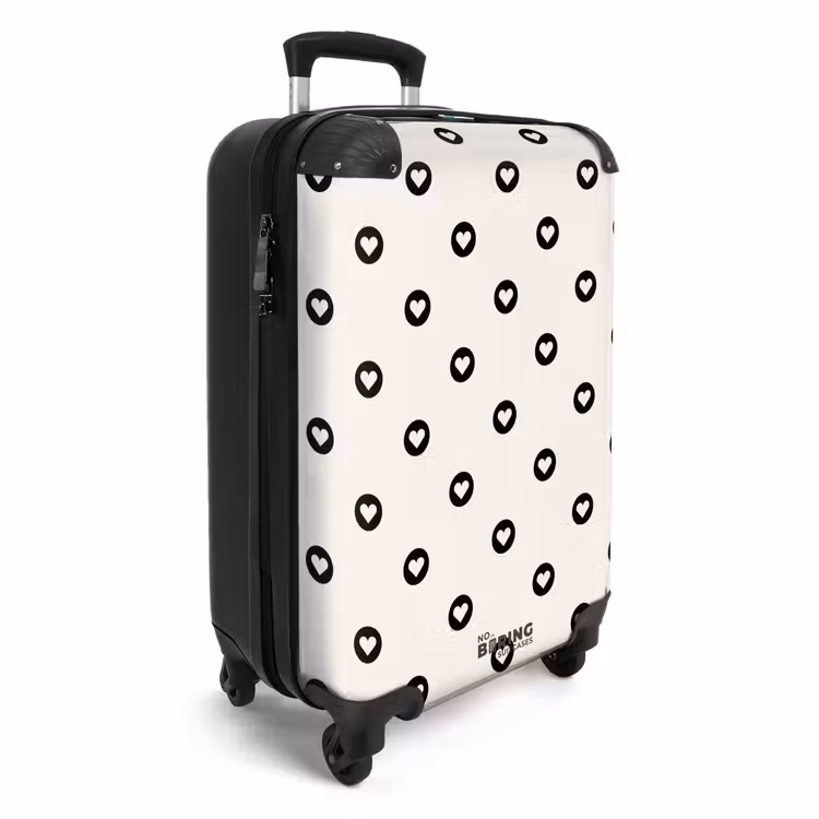 Suitcase - Valentine hearts circle pattern black and white — 2