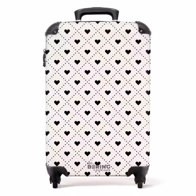 Suitcase - Valentine hearts plaid pattern black and white — 1