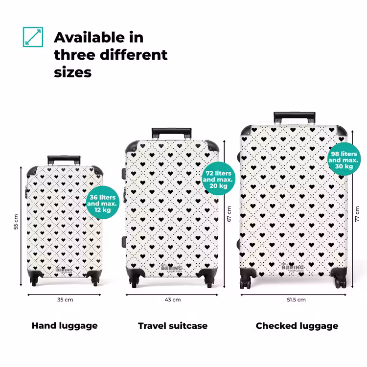 Suitcase - Valentine hearts plaid pattern black and white — 3