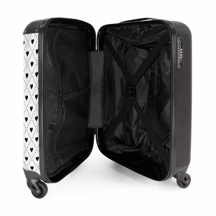 Suitcase - Valentine hearts plaid pattern black and white — 5