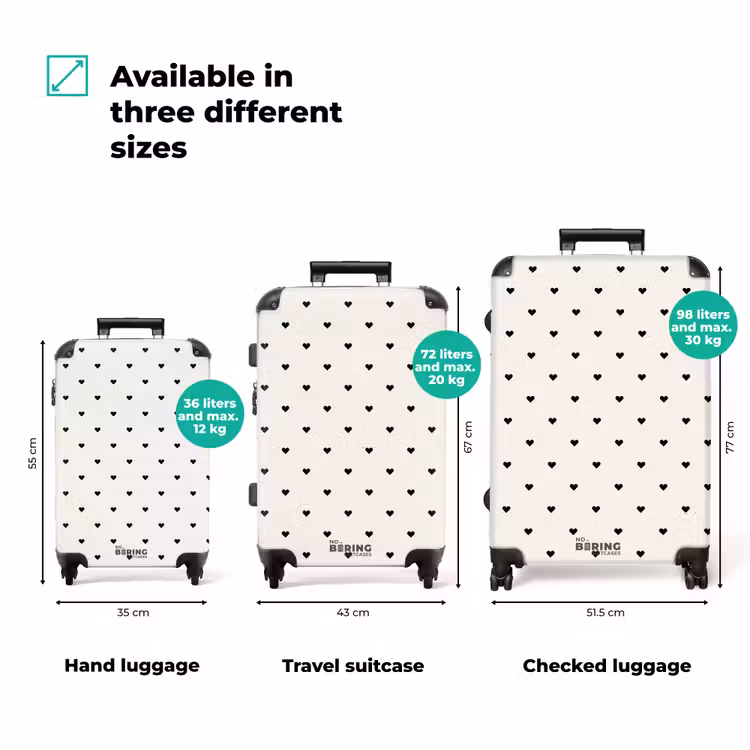 Suitcase - Valentine hearts rows pattern black — 3