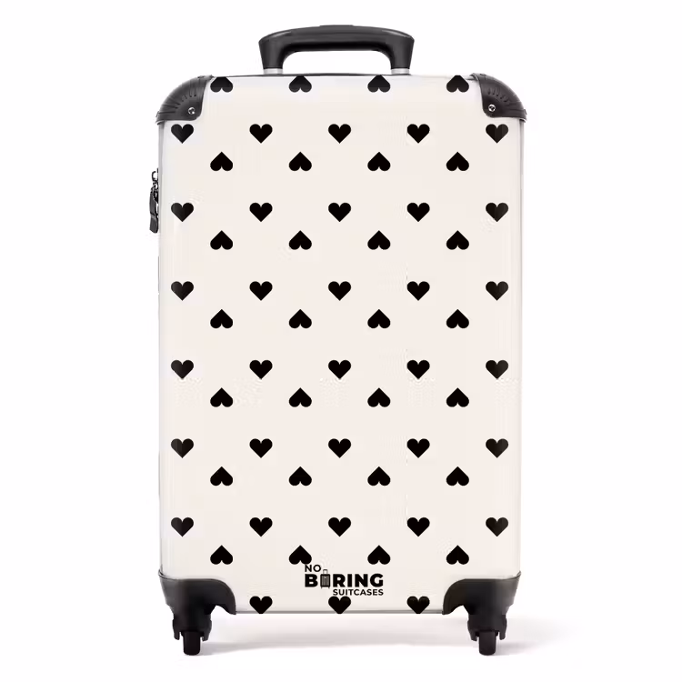 Suitcase - Valentine hearts in plaid pattern black — 1