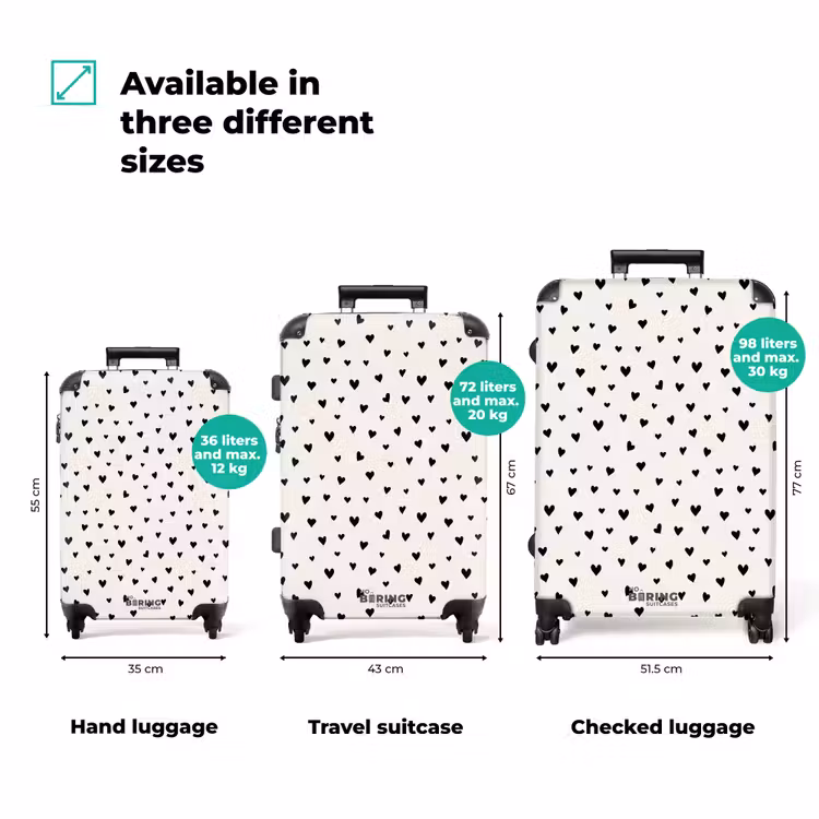 Suitcase - Valentine hearts scattered pattern black — 3