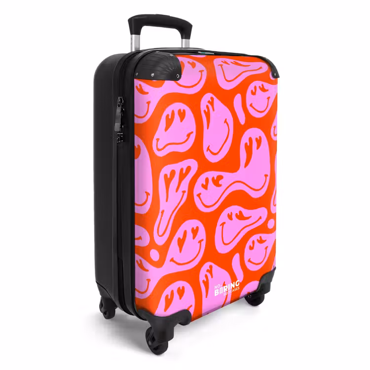 Suitcase - Abstract smiley face figures with heart eyes on red and pink — 2