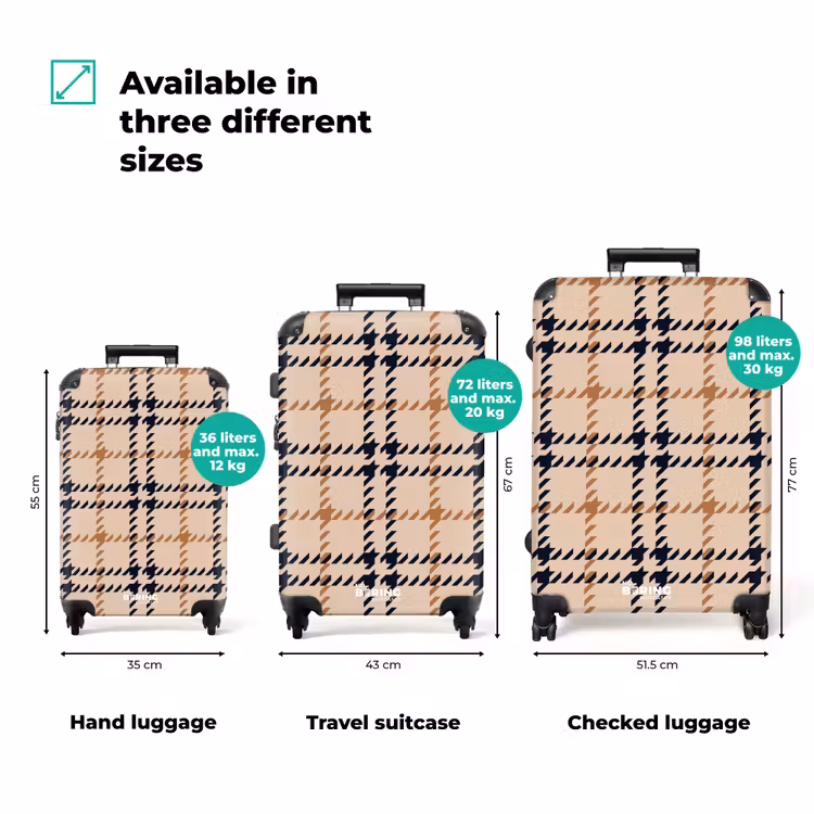 Suitcase - Beige check pattern with herringbone lines in black and brown — 3