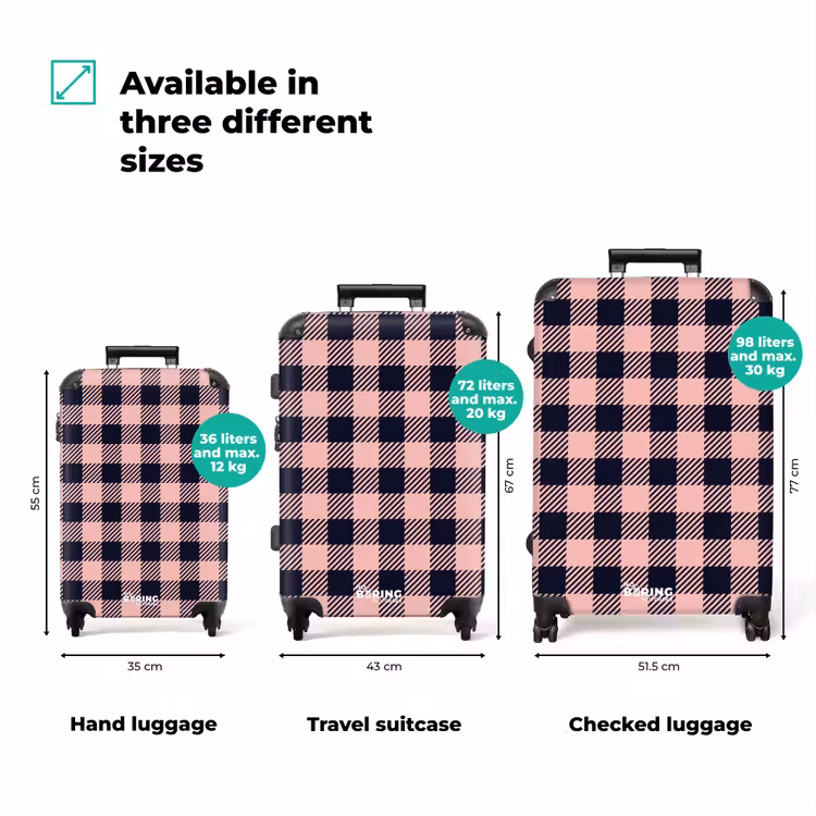 Suitcase - Checkered checkerboard pattern in pink and black — 3
