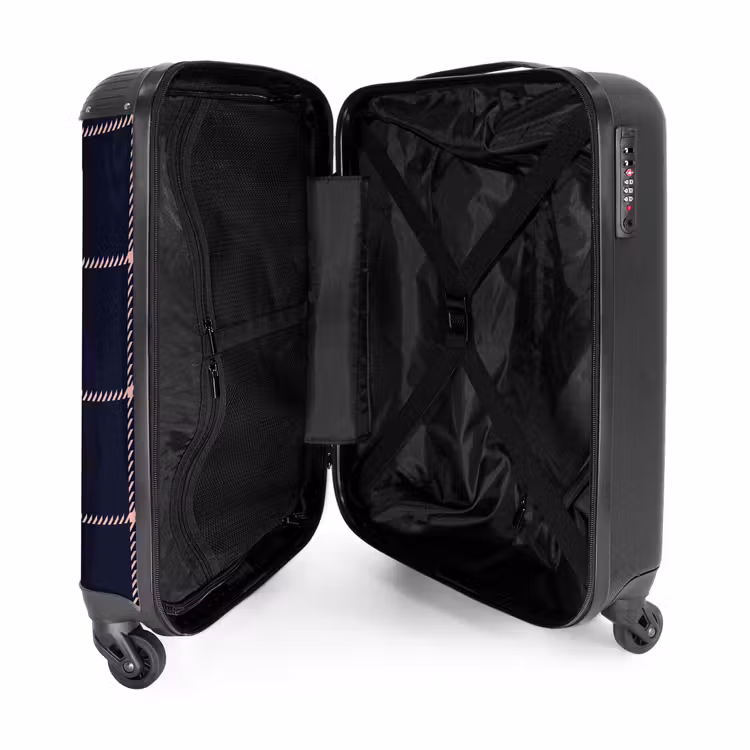 Suitcase - Dark blue plaid pattern with pink herringbone lines — 5