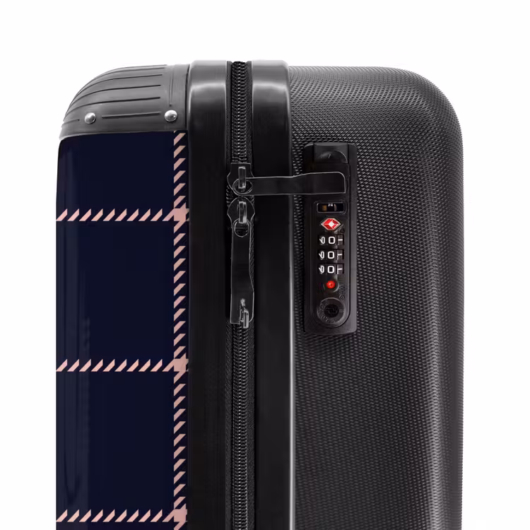 Suitcase - Dark blue plaid pattern with pink herringbone lines — 6