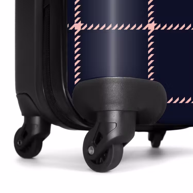 Suitcase - Dark blue plaid pattern with pink herringbone lines — 7