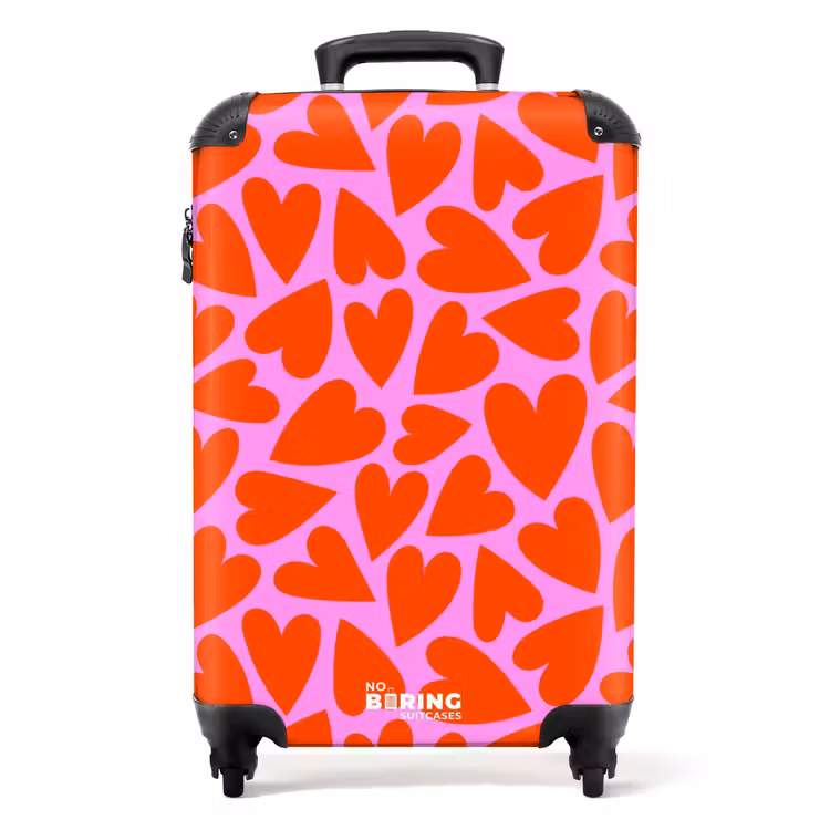 Suitcase - Dense pattern of red hearts on pink background — 1