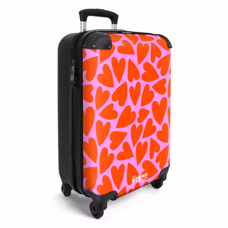 Suitcase - Dense pattern of red hearts on pink background — 2