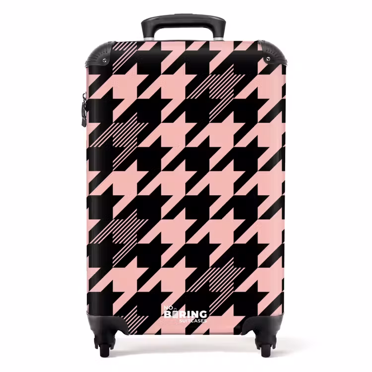 Suitcase - Large pied-de-poule pattern in pink and black — 1