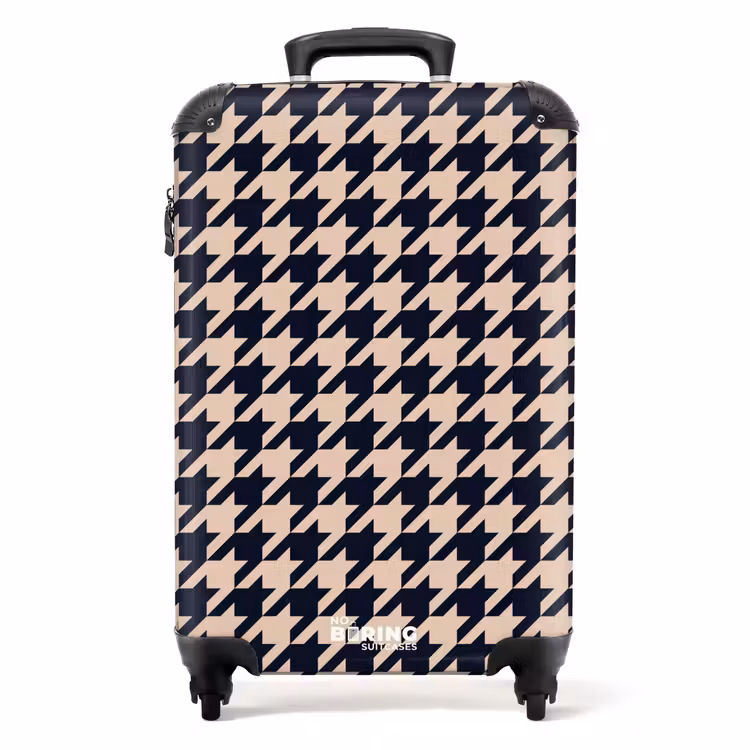 Suitcase - Pied-de-poule pattern in beige and dark blue — 1