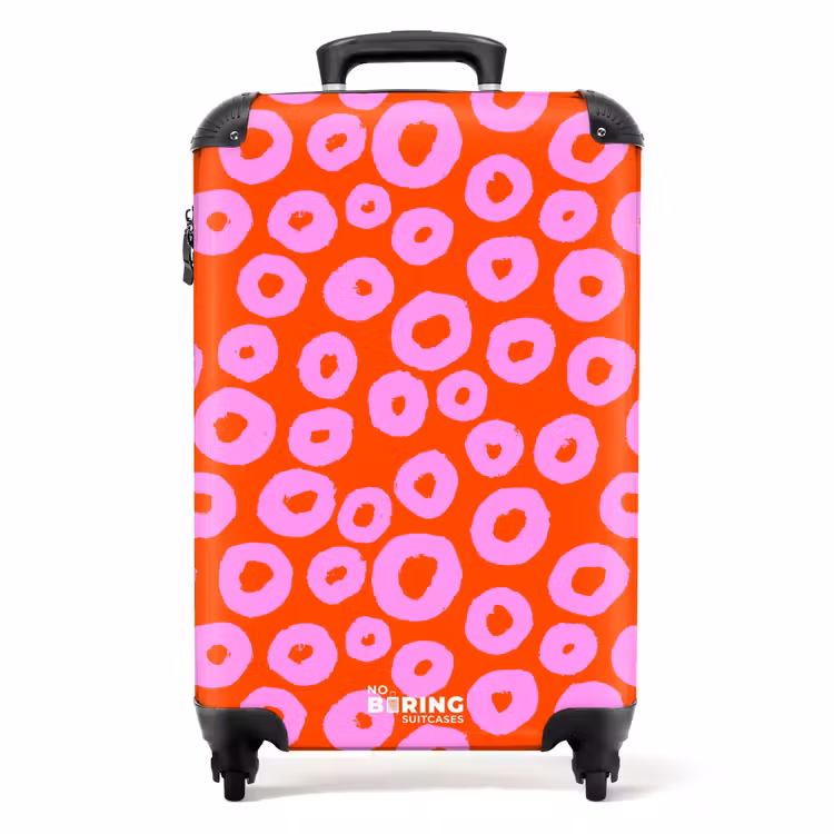 Suitcase - Pink circle pattern with heart filling on red — 1