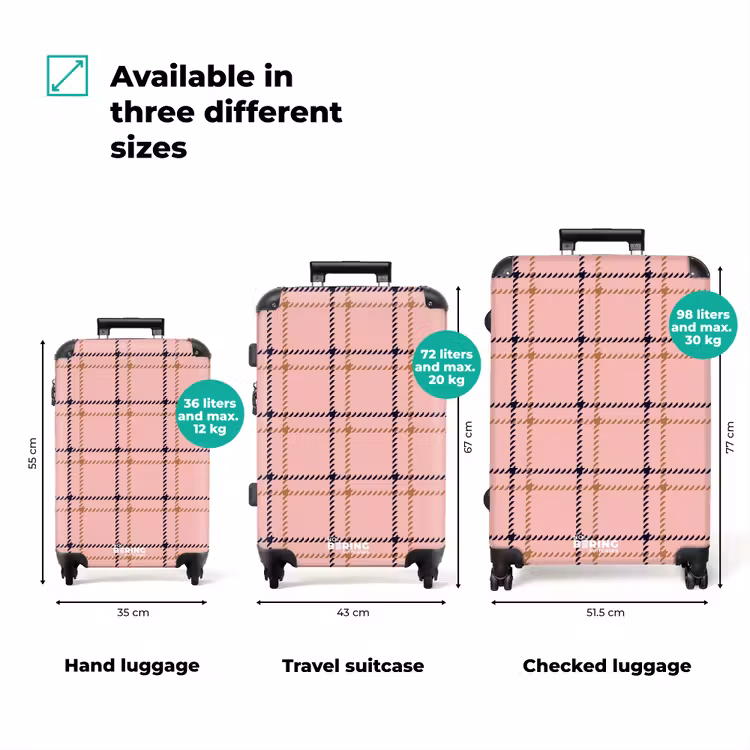 Suitcase - Pink plaid texture with brown and black accents — 3