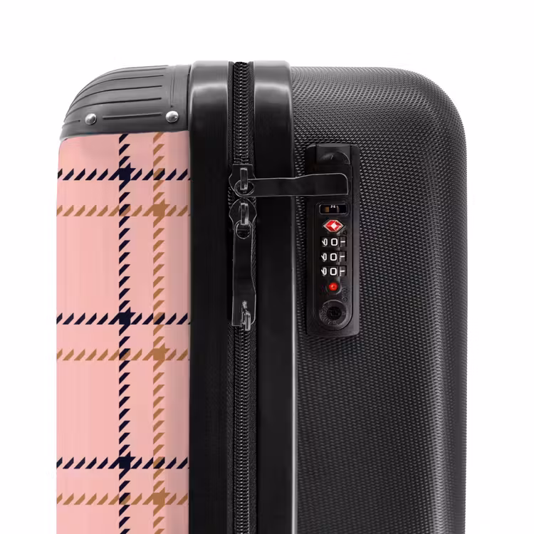 Suitcase - Pink plaid texture with brown and black accents — 6