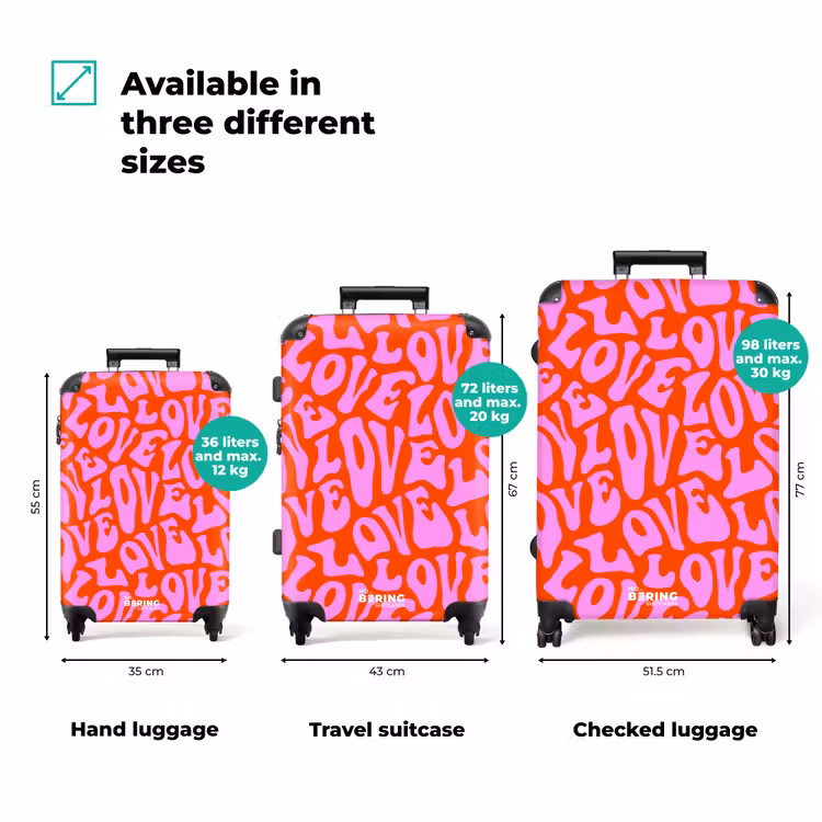 Suitcase - Repeating 'LOVE' pattern in pink on red — 3