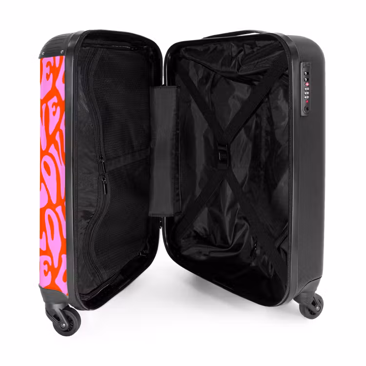 Suitcase - Repeating 'LOVE' pattern in pink on red — 5