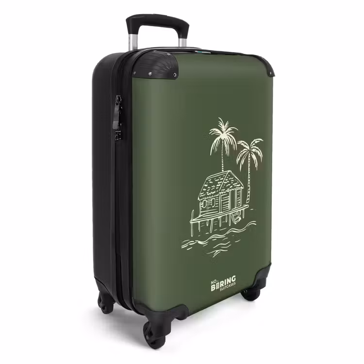 Suitcase - Palm trees - Island on olive green background — 4