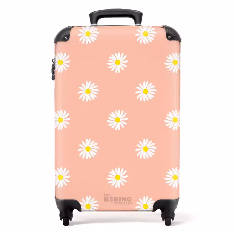 Suitcase - Pastel - Daisies on salmon pink background — 1