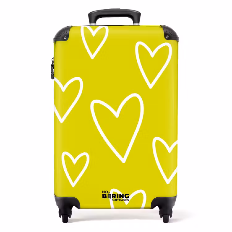 Suitcase - Patterns - Floating hearts on lemon yellow — 1