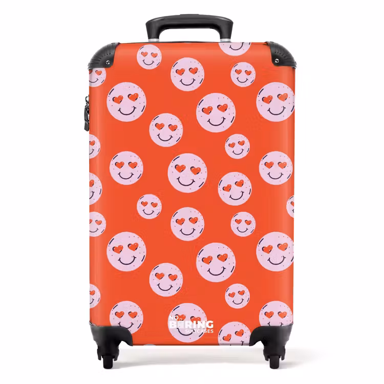 Suitcase - Patterns - Pattern of happy emojis on red background — 1