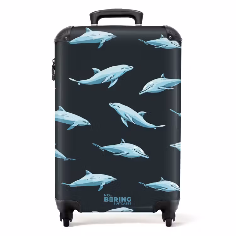 Suitcase - Patterns - Dolphins on dark blue background — 1